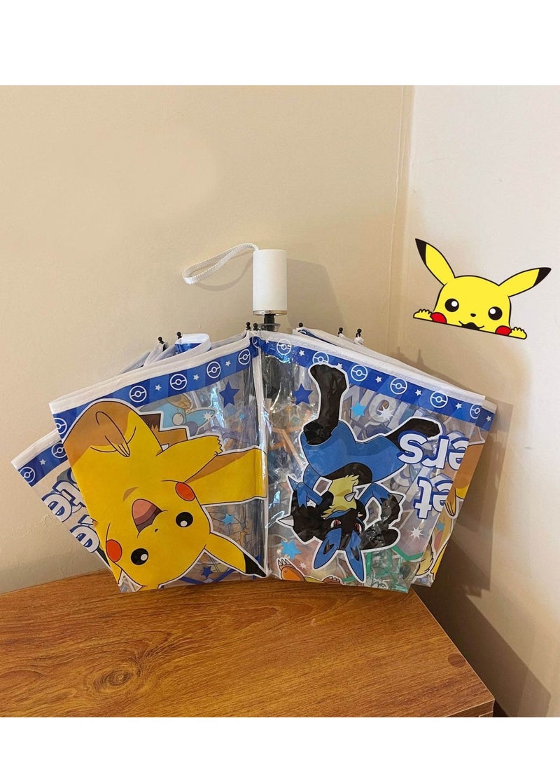 مظلة أوتوماتيكية شفافة بنمط بيكاتشو بتصميم كرتوني، مظلة ثلاثية الطي، مظلة قابلة للطي، مظلة للأطفال للجنسين - Image 4